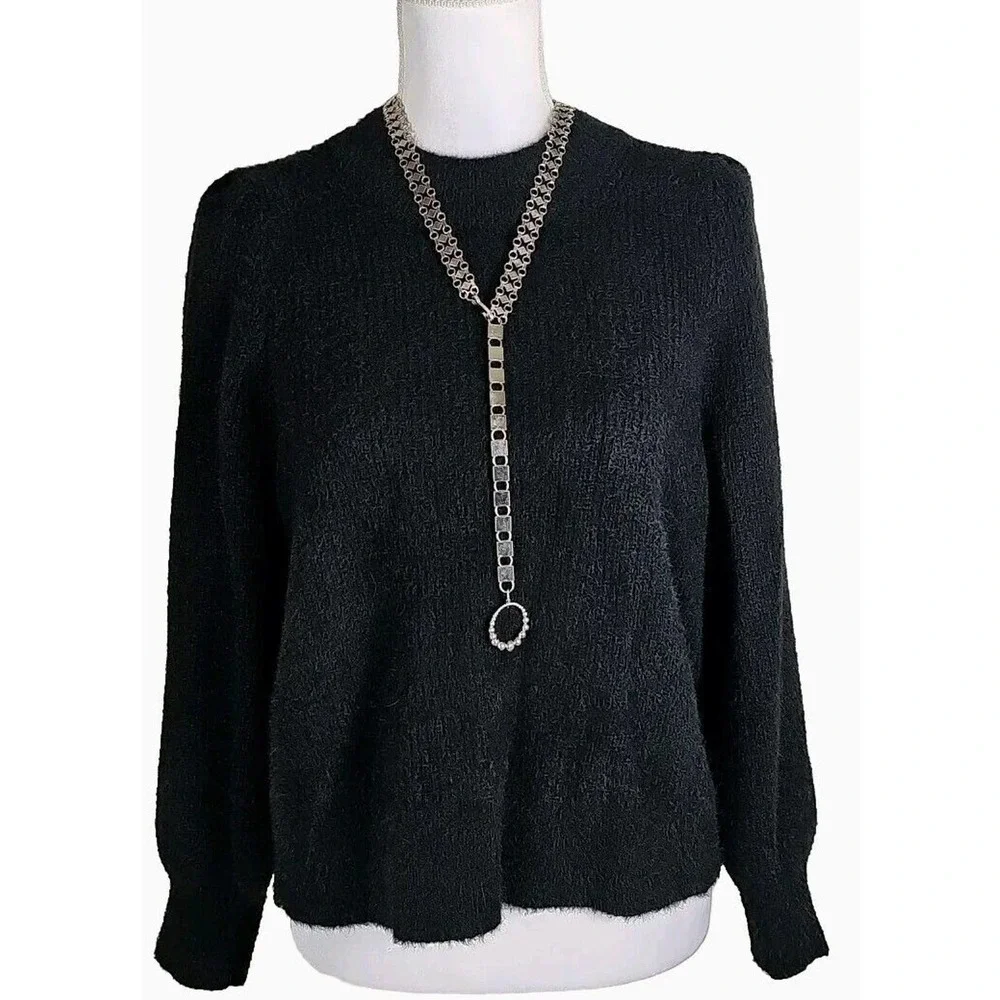 Madewell ~Woman Size XL~ Black Knit Pullover Sweater Crewneck Wool Blend.